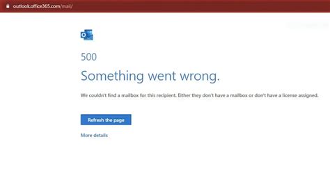 outlook 500 error message.